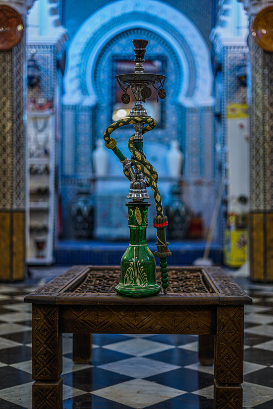 Ornate Green Glass Hookah with Decorative Accents