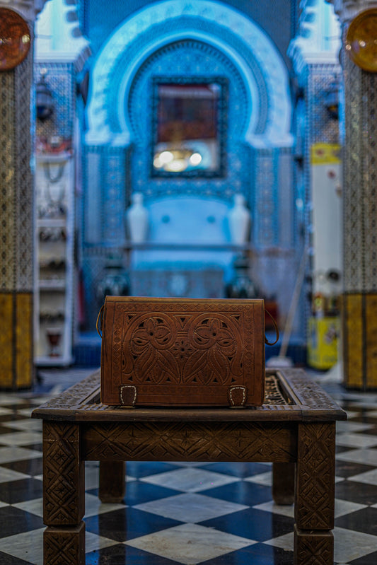 Hand-Tooled Leather Messenger Satchel